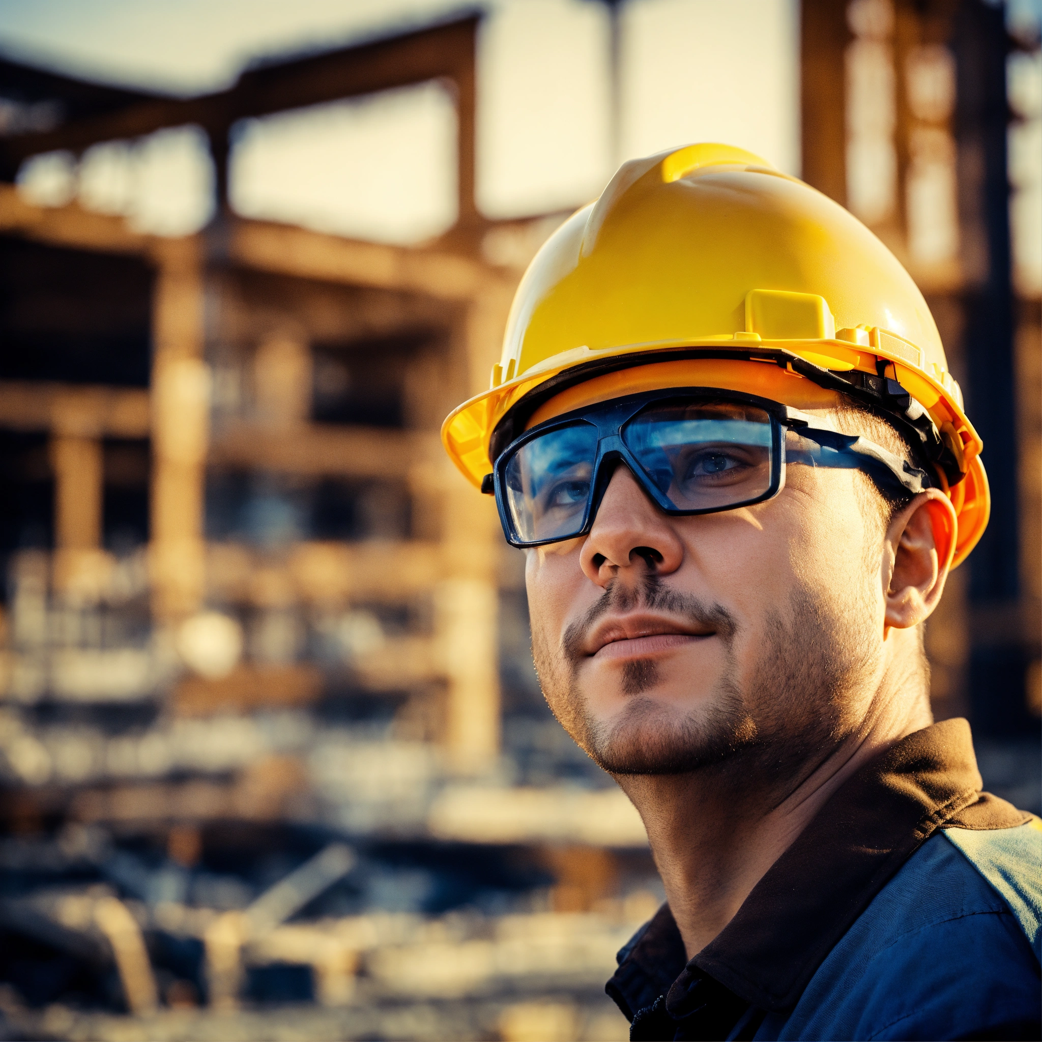 a photo of a man wearing a hard hat and safety gla